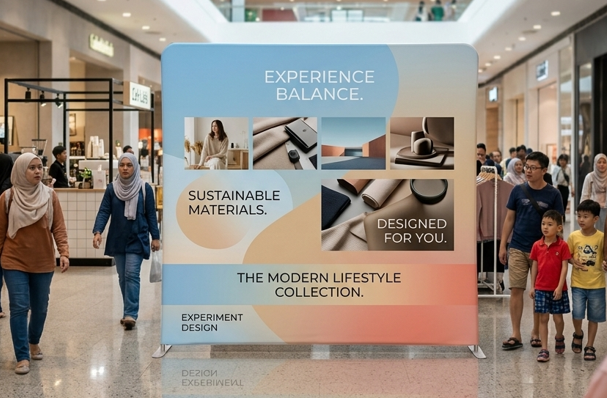 Tension stand display for retail promotion in a Malaysian shopping mall