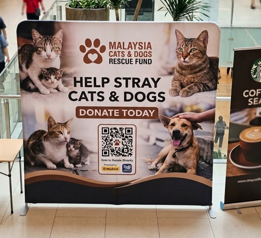 Custom tension stand display for a cats and dogs rescue campaign