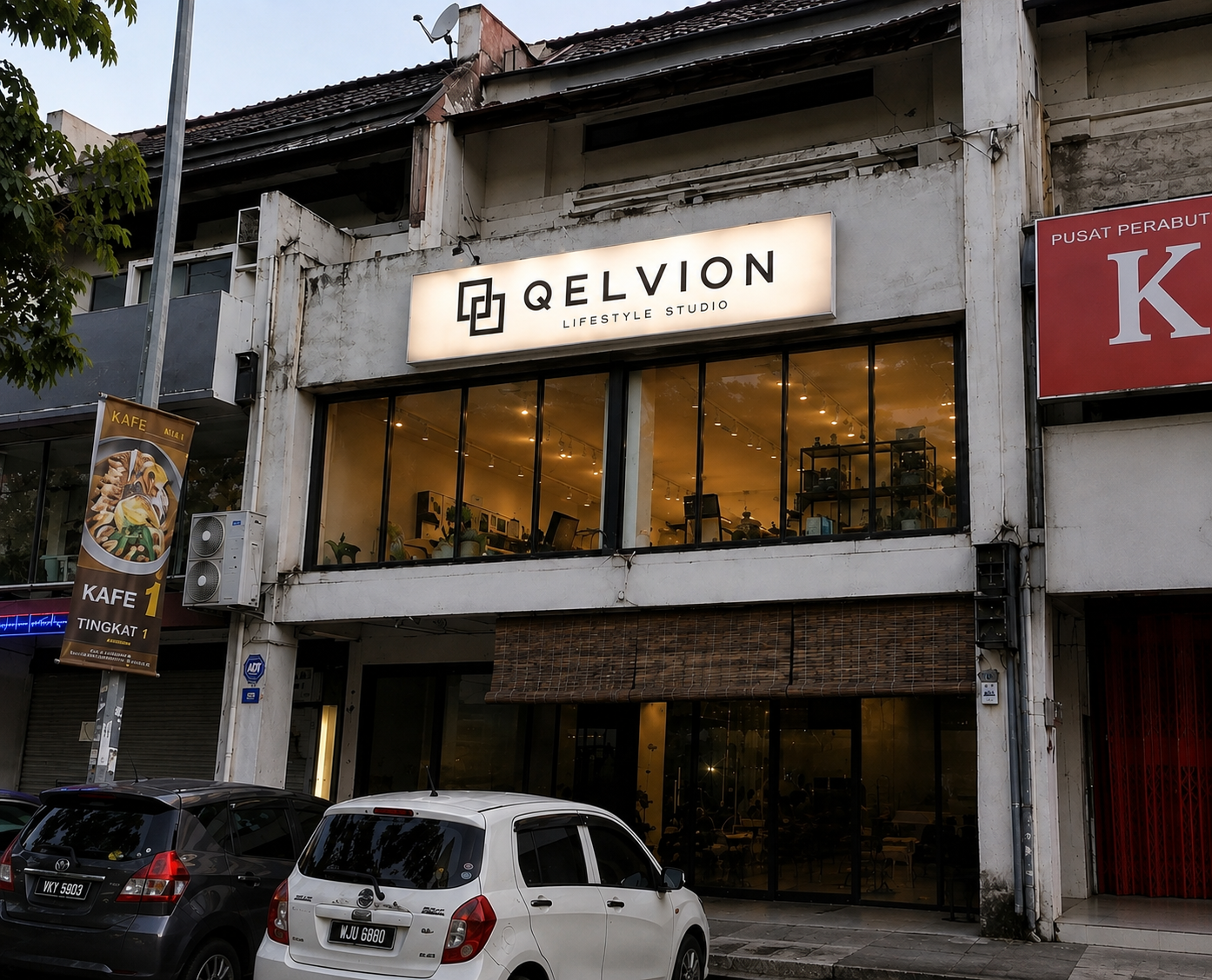 Illuminated lightbox signboard on Malaysian shoplot