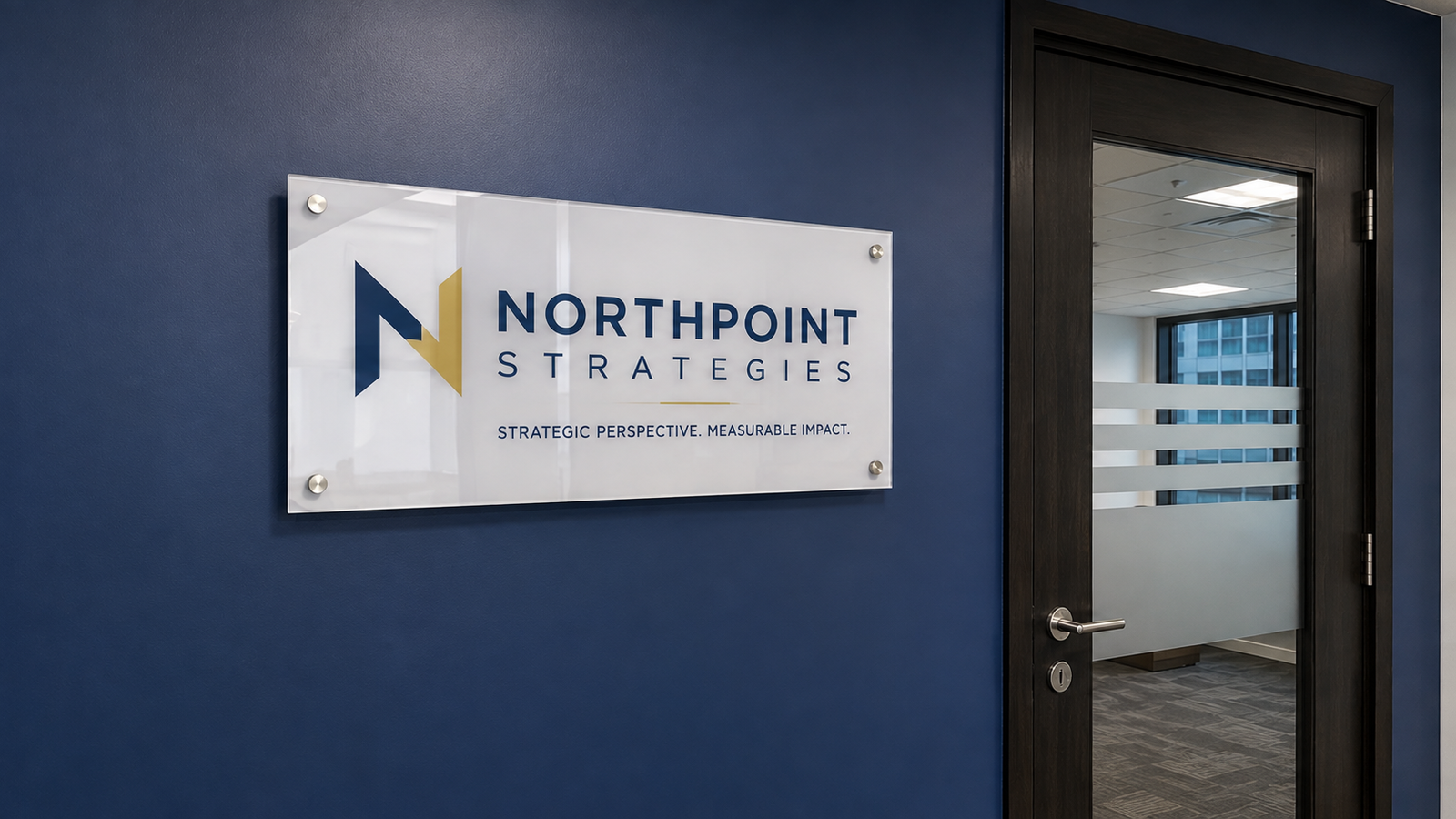 Northpoint Strategies acrylic signage in a modern office