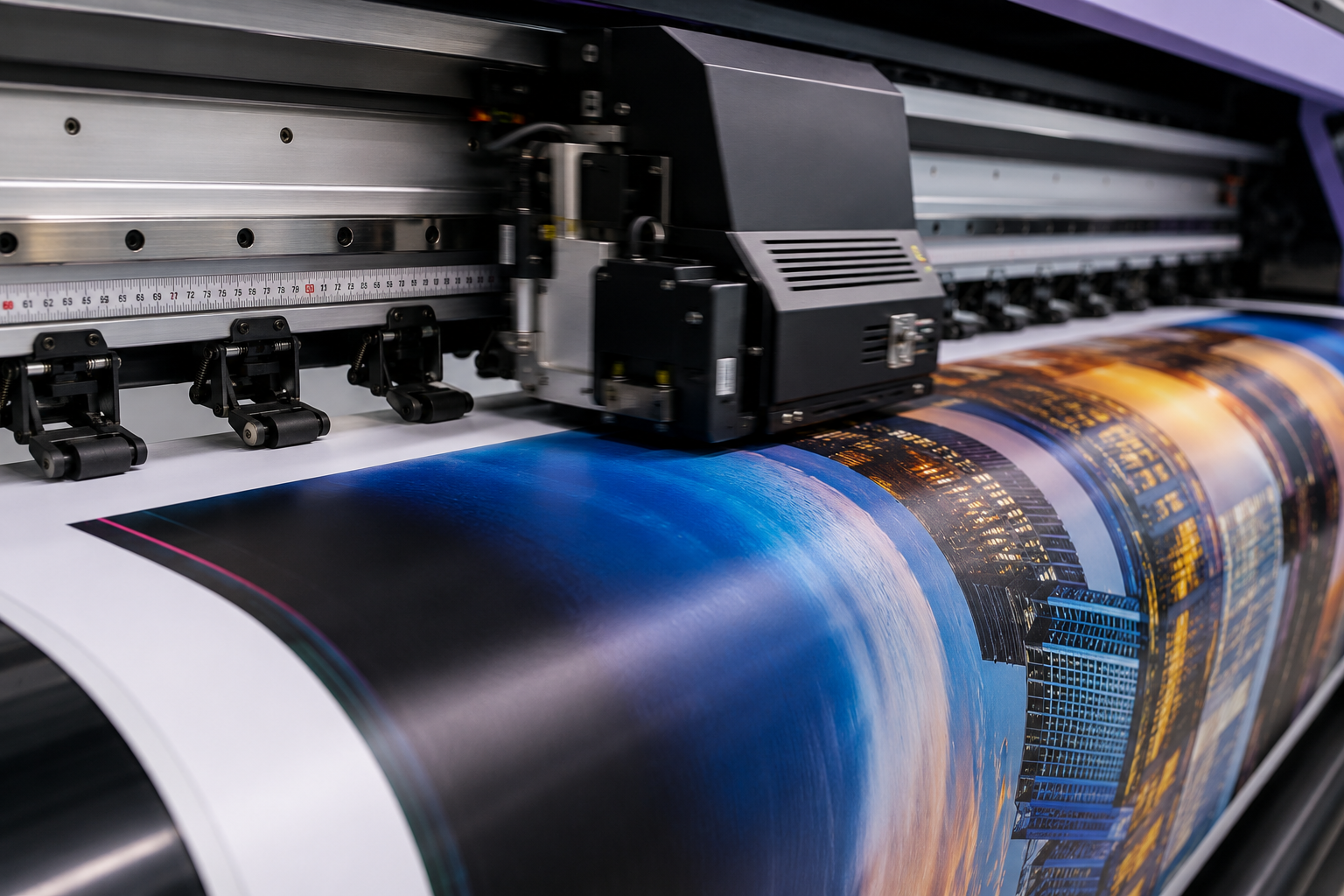 Large format printing machine producing a banner – Printive Studio